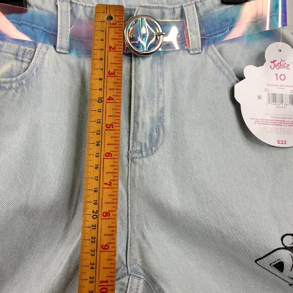 Justice Girls Bazooka Ring Pop Graphic Baggy Jeans Holographic Belt Size 10 NEW - Picture 8 of 9